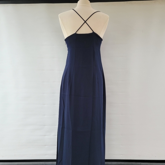 La Perla Dress Size 46 Navy Blue Sheath Column Criss Cross Back Minimalist - Picture 16 of 16